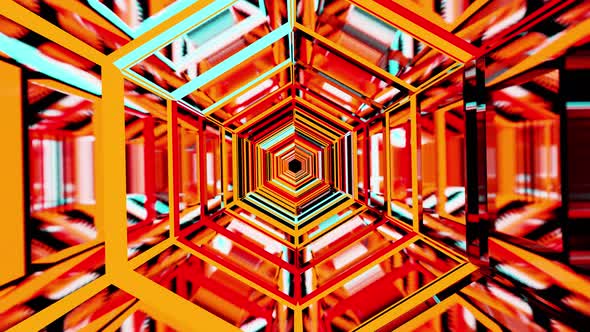 Multicolored Hot Hexaagon Tunnel Vj Loop Background 4K alt