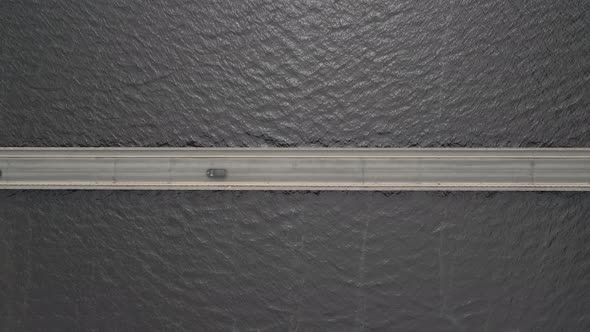 Aerial View Of Motor Vehicles Crossing Valleymount Bridge Spanning Blessington Lake In Wicklow, Irel alt