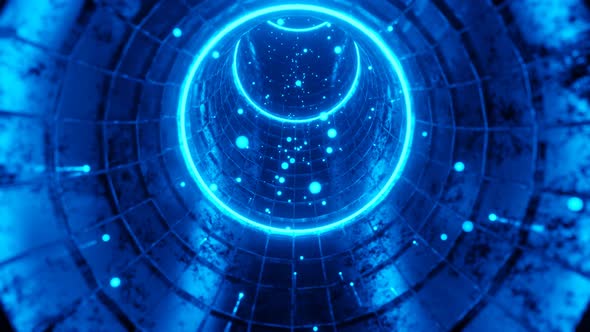 Seamless Loop Motion Graphics Of Flying Into Rotation Circle Blue Tunnel