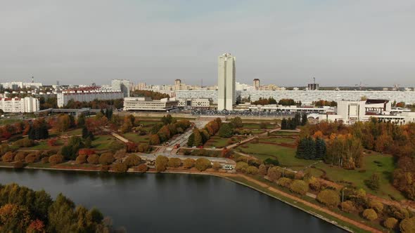 Pond in Victory Park in Autumn in Zelenograd of Moscow, Russia