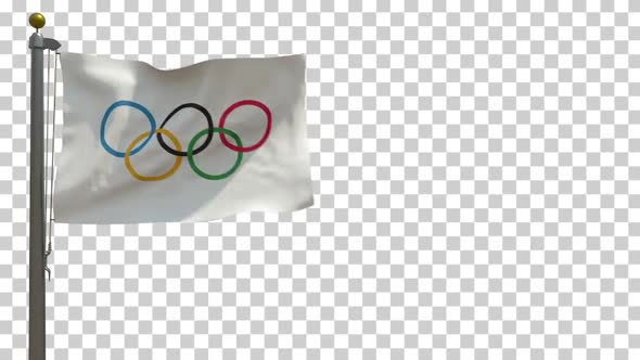 Olympic Flag on Flagpole with Alpha Channel - 4K alt