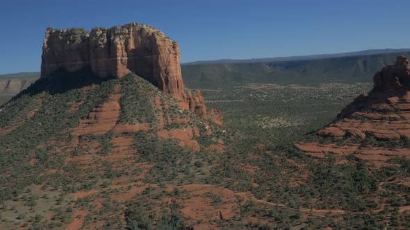 Aerial view of the Courthouse Butte and the Bell Rock alt