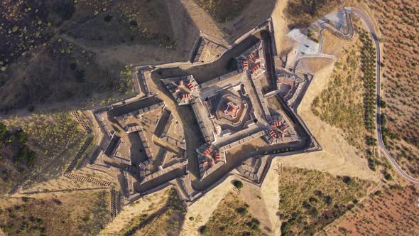 Aerial drone view of the Fort of Graça, Garrison Border Town of Elvas and its Fortifications. alt