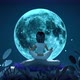 A girl in a yoga pose on the background of a huge neon moon - VideoHive Item for Sale