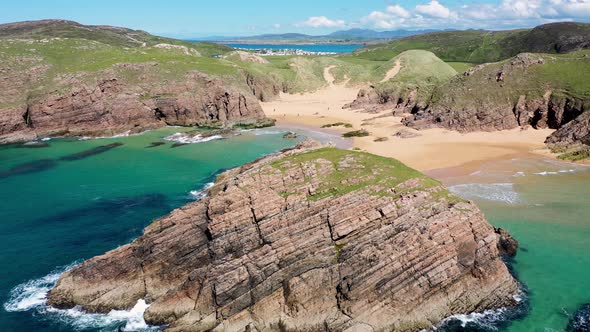 Aerial View of Rough Island and the Murder Hole Beach Officially Called Boyeeghether Bay in County alt