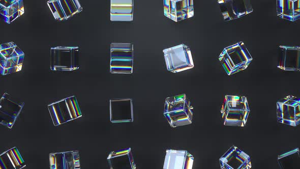 3d glass rotating cubes.