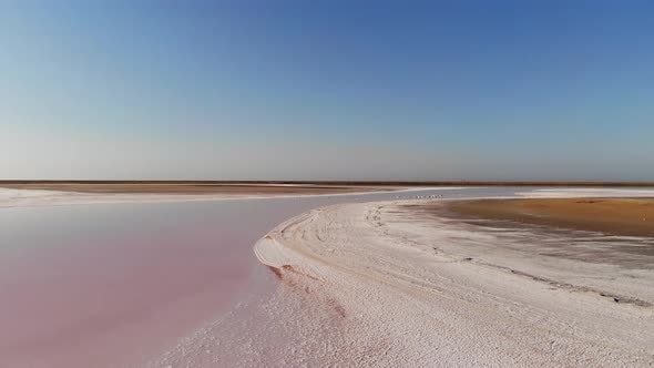 Aerial View Downward Tilted in Low Key Pink Salt Lake alt