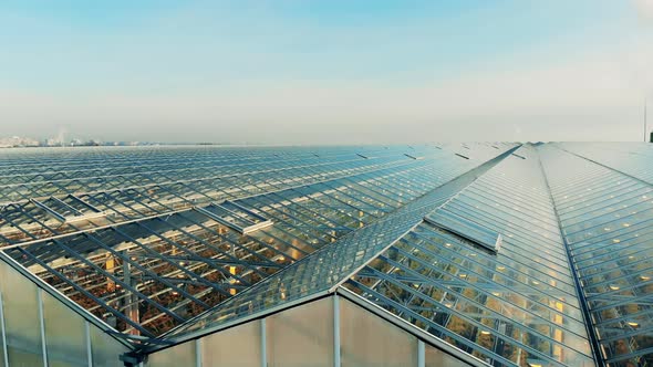 Glasshouse on a Sky Background. alt