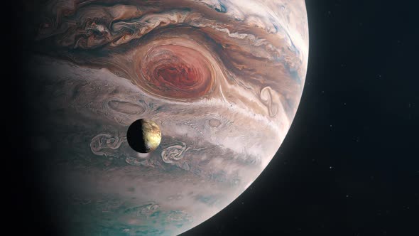 The Moon Io Orbiting the Gas Giant Planet of Jupiter