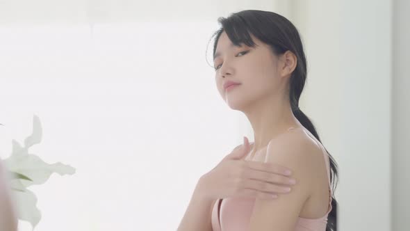 Closeup beautiful young asian woman makeup of cosmetic. alt