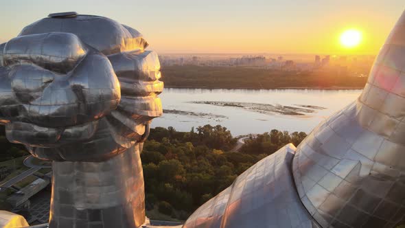 Monument Motherland in the Morning. Kyiv, Ukraine. Aerial View alt