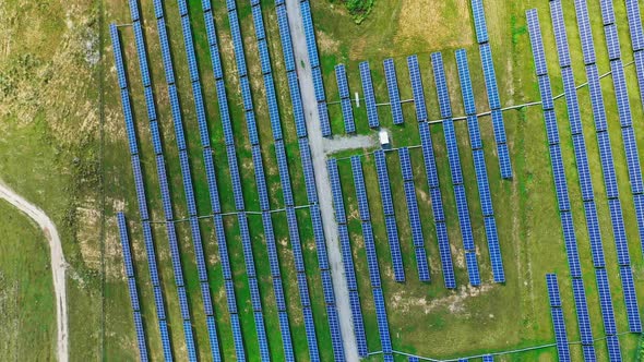 Aerial view on eco electricity farm in summer. alt
