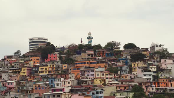 Aereal view .Cerro Santa Ana with colorful houses. This place is located in Guayaquil City in Ecuado alt