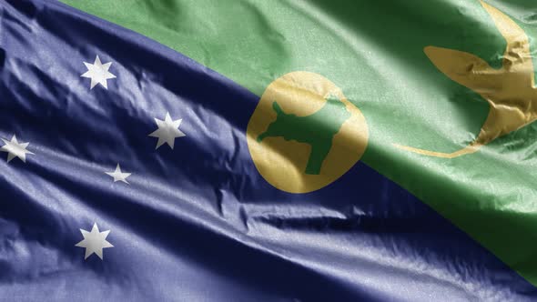 Christmas Island textile flag waving on the wind. Slow motion. 20 seconds loop.  alt