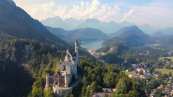 Neuschwanstein Castle, Bavaria, Germany - Aerial 4K 24fps, Dolly Movement
