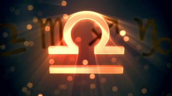 Animation of rotating Libra zodiac sign. Inspiring shining. Loopable. HD alt