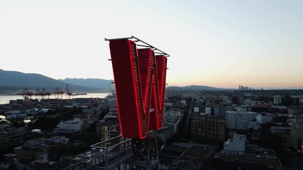 'W' sign on historic Woodwards Building in downtown Vancouver. Building was demolished in 2006 but s alt