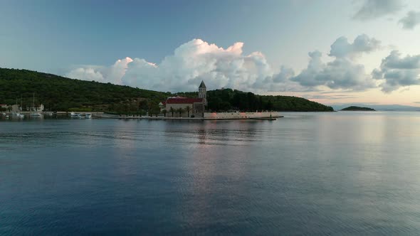 Aerial View of Vis Town at Sunset on Vis Island Croatia alt