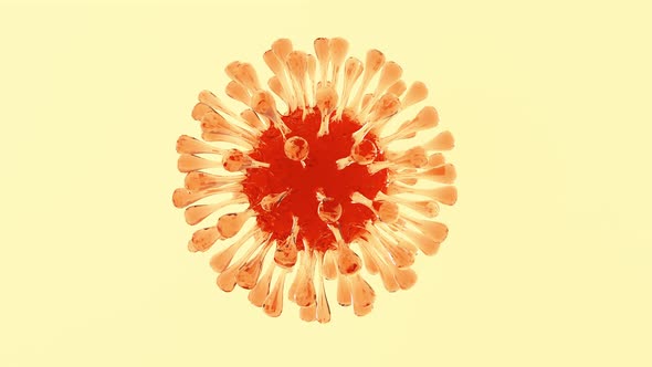 Orange Coronavirus jelly cell jiggle moving on yellow background