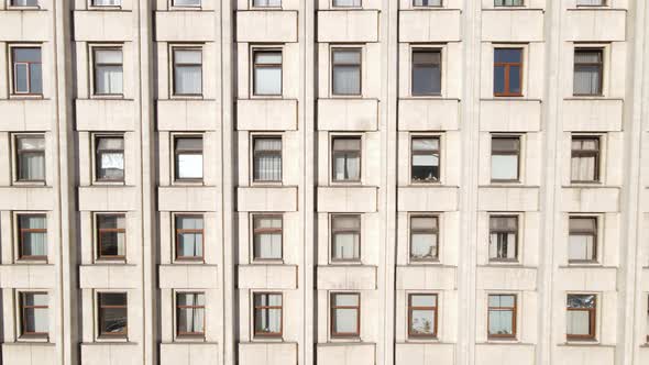 Urban Architecture: Many Windows of a Building. Slow Motion alt