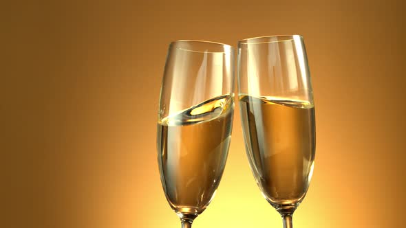 Super Slow Motion Shot of Toasting on Golden Luxury Background at 1000Fps alt