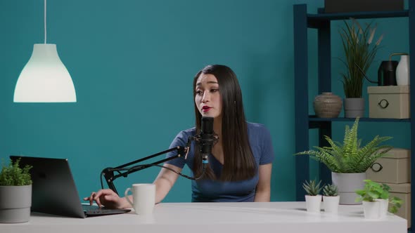 POV of Influencer Filming Online Podcast on Camera in Studio alt