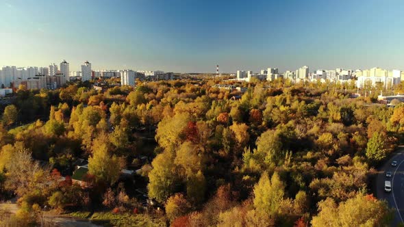 Flight Over Zelenograd District of Moscow in Autumn Russia