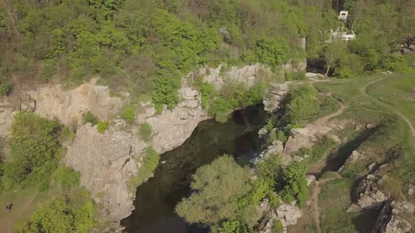 Aerial View To Granite Buky Canyon on the Hirskyi Takich River in Ukraine alt