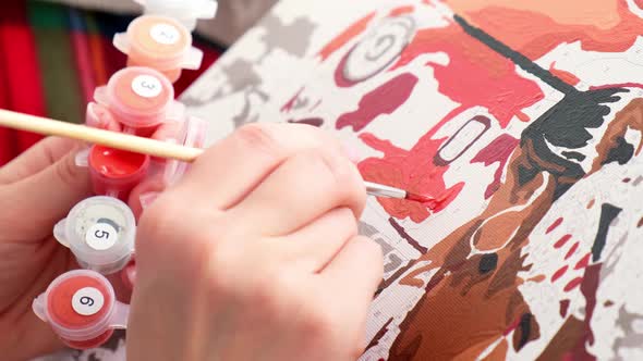 Female Hands Coloring Draw Canvas Picture By Numbers Car and Girl alt