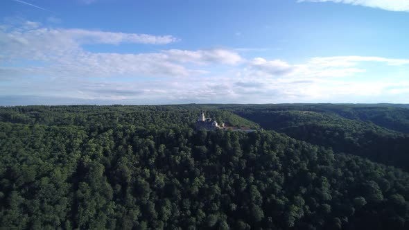 Castle in the woods. A view from the air. 