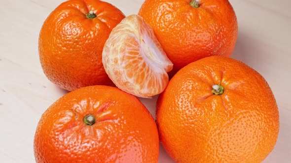 Ripe Tangerines Spinning Closeup Slow Mo