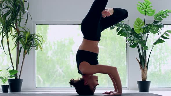 Young Woman Doing Yoga Workout At Home alt