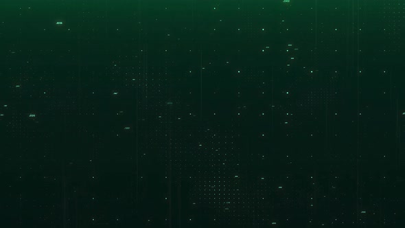 4K Abstract digital loop background with particles and digits moving forward