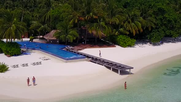 Drone seascape of coast beach journey by water with sand background alt