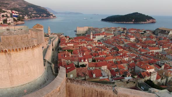Minceta Tower in Dubrovnik Old Town, Croatia - aerial view alt