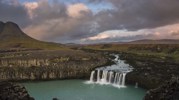 Timelapse of Clouds Moving Above the Thjofafoss Waterfall in Southern Iceland alt