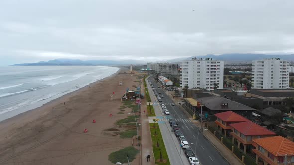 La Serena city, Coast Pacific Ocean Beach, Chile (aerial view, drone footage) alt