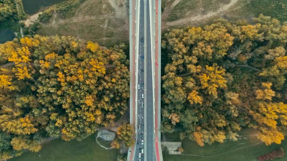Aerial View of Road Traffic in Warsaw Poland Europe