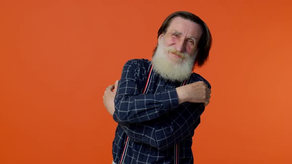 Senior Old Bearded Grandfather Spread Hands and Give Hug to you Pleasant Expression Love Feelings alt