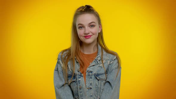 Lovely Cheerful Girl Greatly Approves your Suggestion Shaking Head Approvely Satisfied with Work alt