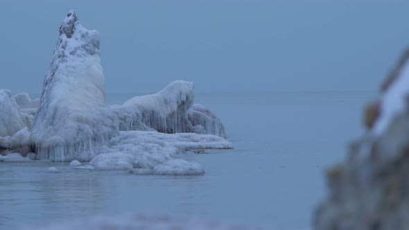 Small waves breaking against the ruins of Karosta Northern Forts fortification on the shore of Balti alt