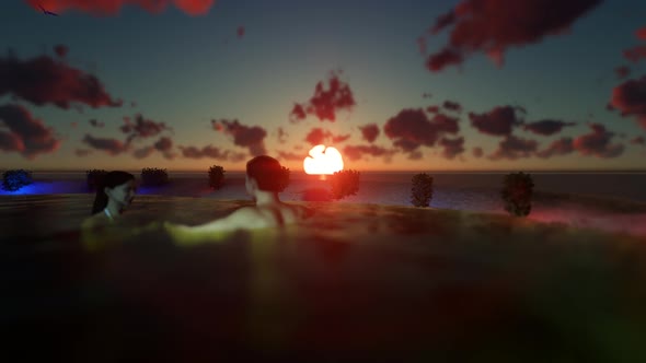 Couple Floating In The Sunset Pool
