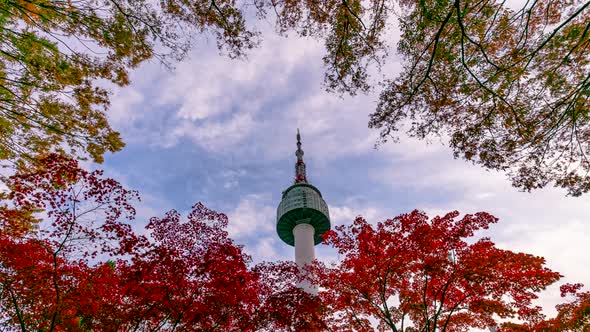 Seoul Tower with Blue Sky in Autumn South Korea