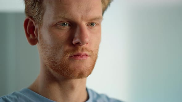 Focused Professional Contemplating Working at Remote Home Workplace Close Up alt