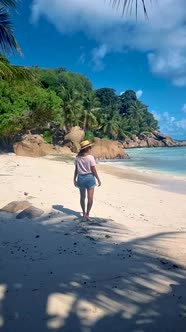 Anse Source d'Argent La Digue Seychelles Young Woman on a Tropical Beach During a Luxury Vacation in alt