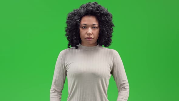 Green Screen Young African Female Shows Gesture No