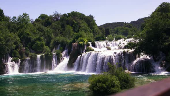 Beautiful waterfalls and forest in Krka National Park, handheld slomo alt
