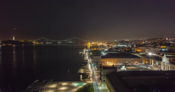 Aerial Hyperlapse of Lisbon City Center at Night alt