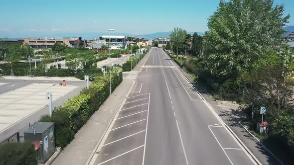 AERIAL WS Empty street amid Coronavirus pandemic / Florence, Tuscany, Italy