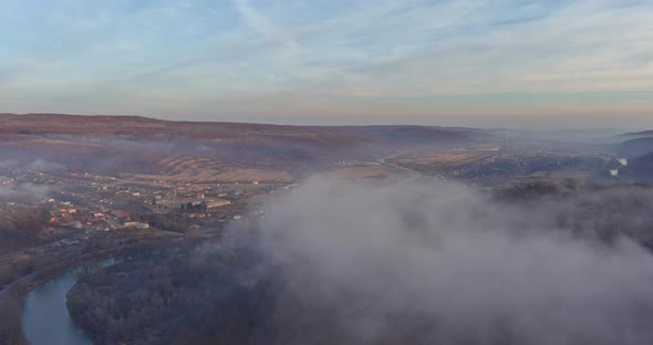 Misty Foggy Mountain Landscape with Autumn Forest alt